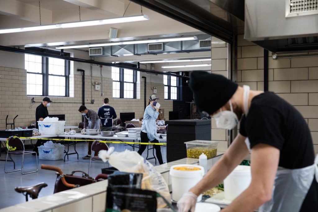 The North Brooklyn Angels work out of Our Lady of Mount Carmel on April 6, 2020. Since the coronavirus pandemic has caused a wave of unemployment, demand for food has increased for the mobile soup kitchen. Photo: Paul Frangipane/Brooklyn Eagle The North Brooklyn Angels work out of Our Lady of Mount Carmel on April 6, 2020. Since the coronavirus pandemic has caused a wave of unemployment, demand for food has increased for the mobile soup kitchen. Photo: Paul Frangipane/Brooklyn Eagle